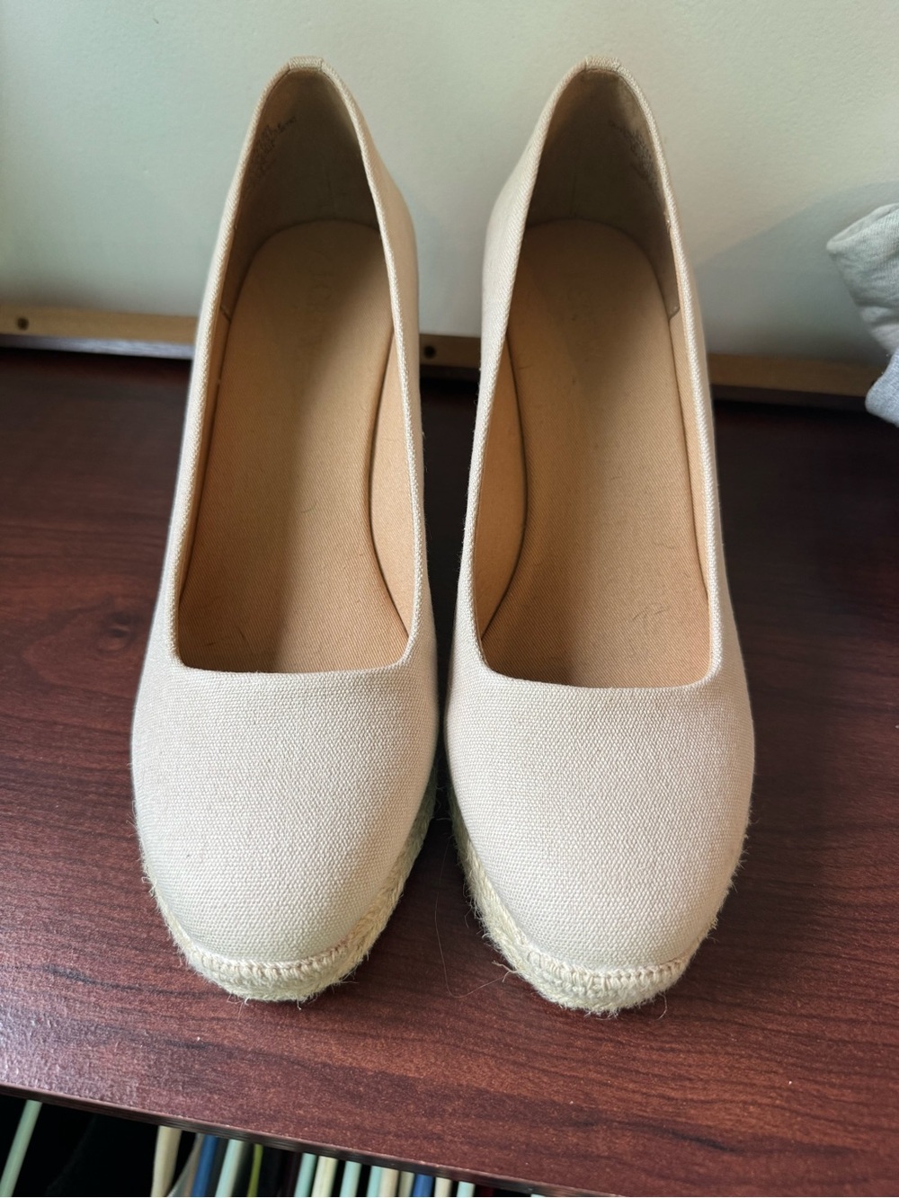 J. Crew Beige Canvas Espadrille Wedge Pumps